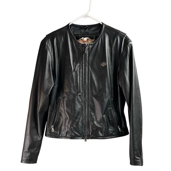 Harley Davidson Womens Leather Motorcycle Jacket Embroidered Logo Size XL Vtg - Picture 2 of 16